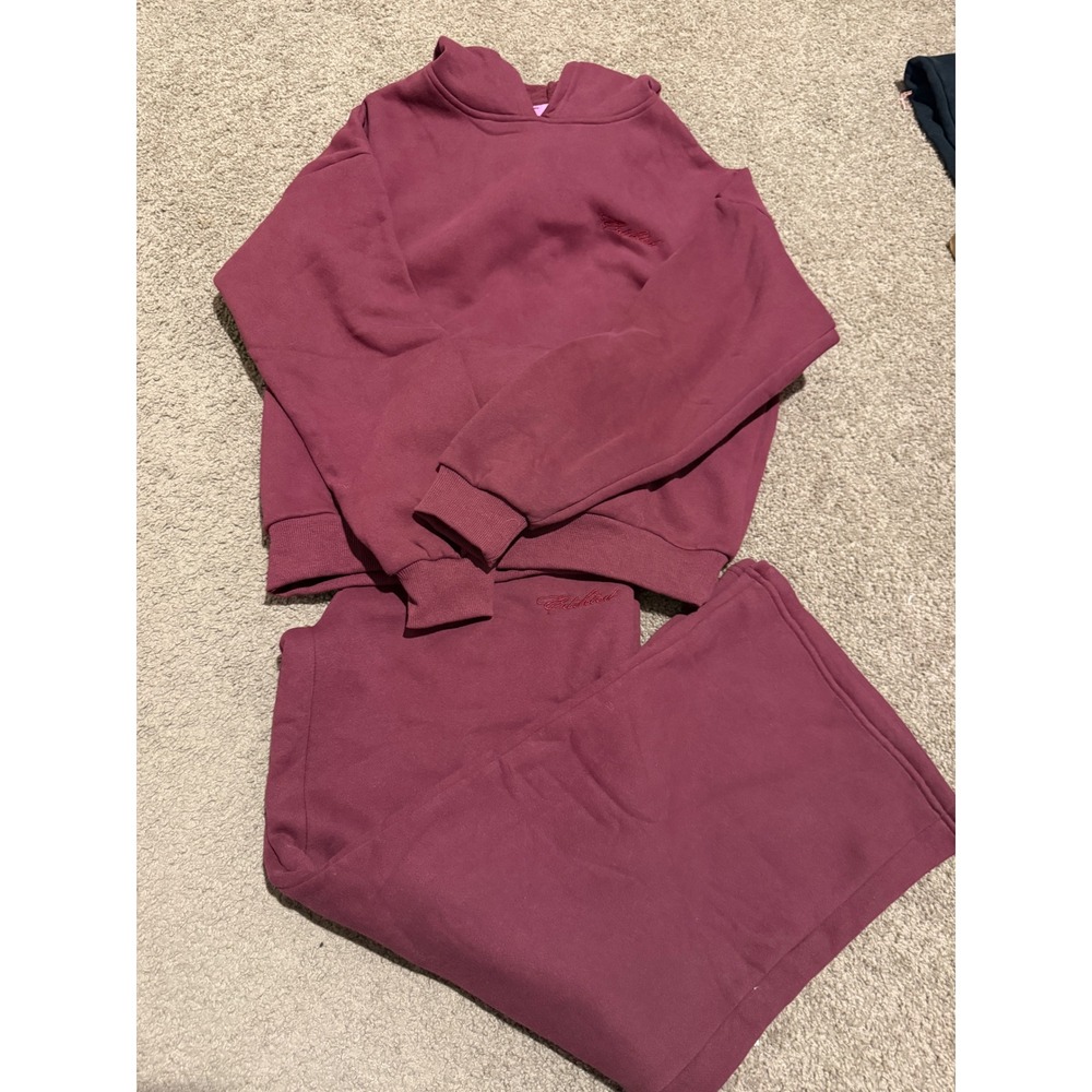 Edikted Burgundy Hoodie and Wide Leg Sweatpants Lounge Set NWT Size Small